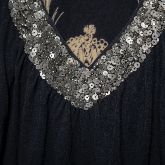 Black Parasuco V Neck Sequinned Top Sz LG - Picture 3 of 5